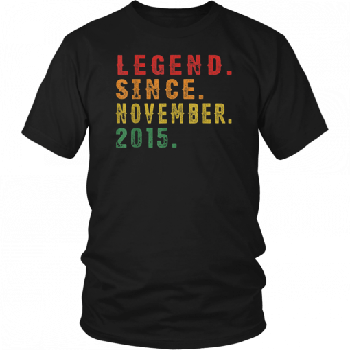 4th Birthday Gifts Vintage Retro Legend Since November 2015 T-Shirt