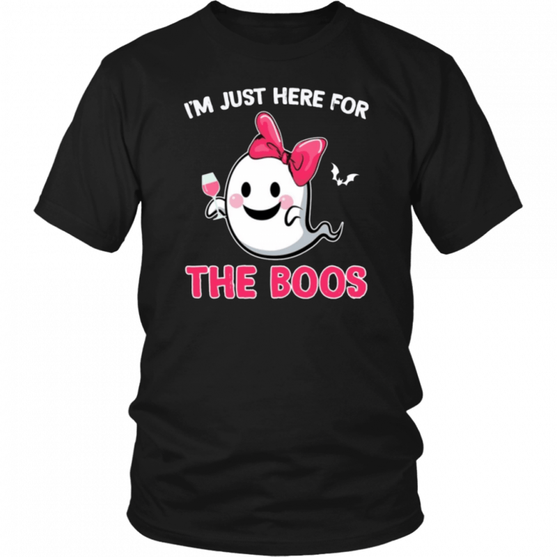 I'm Just Here For The Boos Ghost In Pink Ribbon Halloween Costume T-Shirt