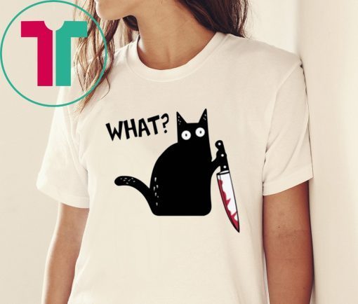 Offcial What Black Cat Holding Knife Funny Halloween T Shirt