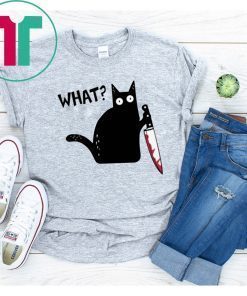 Offcial What Black Cat Holding Knife Funny Halloween T Shirt