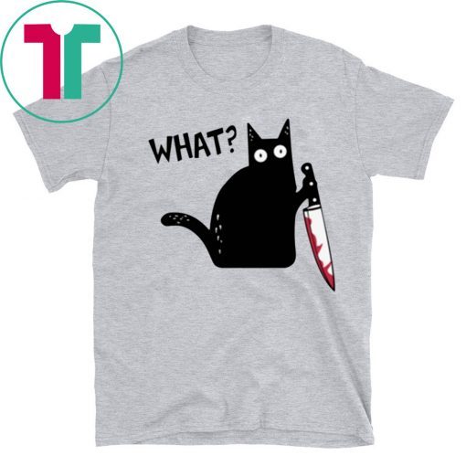 What Black Cat Holding Knife Funny Halloween T-Shirt