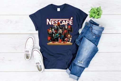 Buy Horror Characters Drinking Nescafe T-shirt Funny Halloween