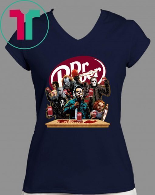 Horror Characters Drinking Dr Pepper Funny Halloween Gift T-Shirt