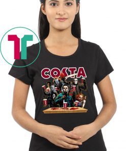 Horror Characters Drinking Costa T-shirt Funny Halloween Gift