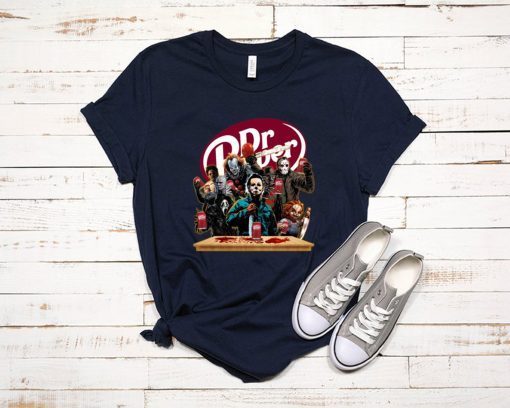 Funny Halloween Horror Characters Drinking Dr Pepper T-Shirt