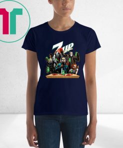 Horror Characters Drinking 7UP Funny Halloween Gift T-Shirt