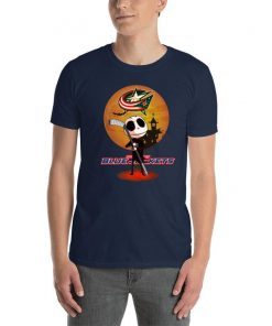 Jack Skellington Holding Hockey Stick Columbus Blue Jackets Halloween Costume T-Shirt