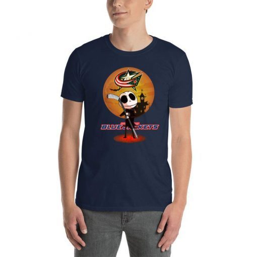 Jack Skellington Holding Hockey Stick Columbus Blue Jackets Halloween Costume T-Shirt