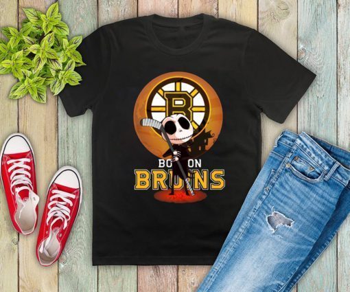 Jack Skellington Holding Hockey Stick Boston Bruins T-shirt Halloween Costume