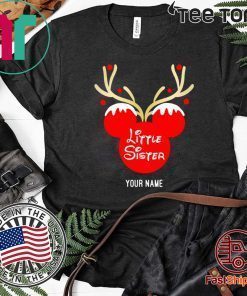 Custom Name Little Sister Mickey Reindeer Family Christmas Tee Shirt