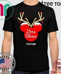 Custom Name Little Sister Mickey Reindeer Family Christmas Tee Shirt