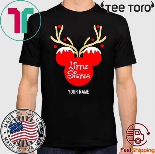 Custom Name Little Sister Mickey Reindeer Family Christmas Tee Shirt