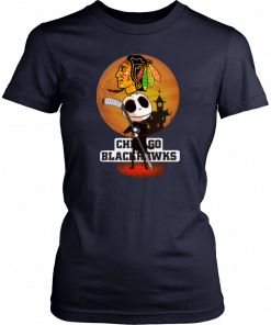 Jack Skellington Holding Hockey Stick Chicago Blackhawks Halloween Costume Tee Shirt