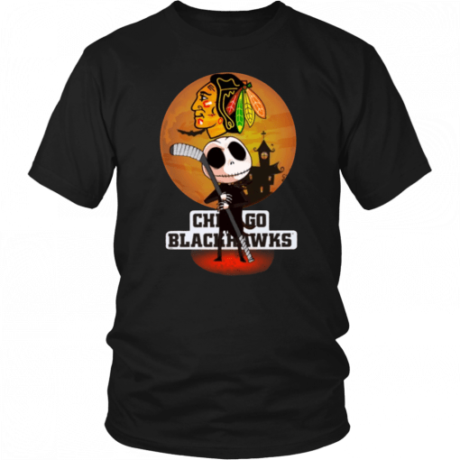 Jack Skellington Holding Hockey Stick Chicago Blackhawks Halloween Costume Tee Shirt