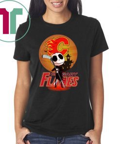 Jack Skellington Holding Hockey Stick Calgary Flames T-Shirt