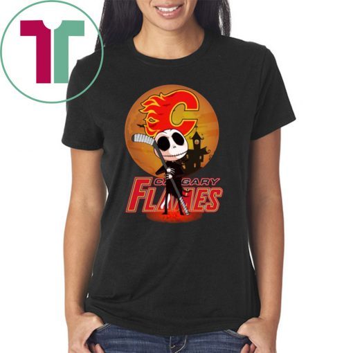 Jack Skellington Holding Hockey Stick Calgary Flames T-Shirt