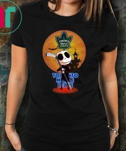 Jack Skellington Holding Hockey Stick Toronto Maple Leafs Halloween Costume T-Shirt