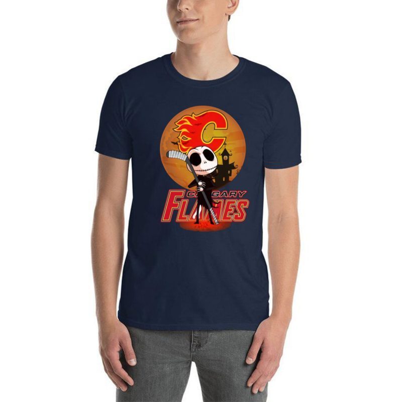 Jack Skellington Holding Hockey Stick Calgary Flames T-Shirt