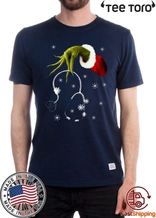 Grinch hand holding stethoscope Christmas Offcial T-Shirt