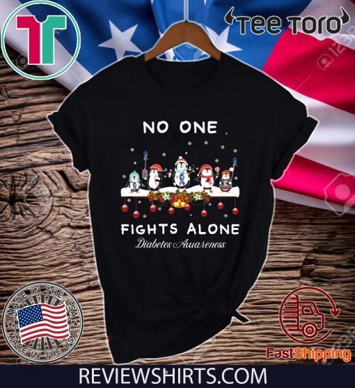 Penguins No One Fights Alone Diabetes Awareness Ugly Christmas T-Shirt