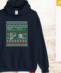 Woman Yelling at Cat Meme Ugly Christmas Sweater Faux Cross Stitch Shirt in T-Shirt, Hoodie, Sweatshirt