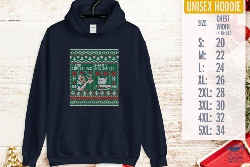 Woman Yelling at Cat Meme Ugly Christmas Sweater Faux Cross Stitch Shirt in T-Shirt, Hoodie, Sweatshirt