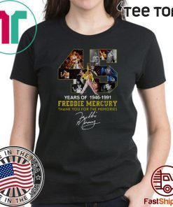 45 Years Of Freddie Mercury 1964 – 1991 Thank You For The Memories Tee Shirt