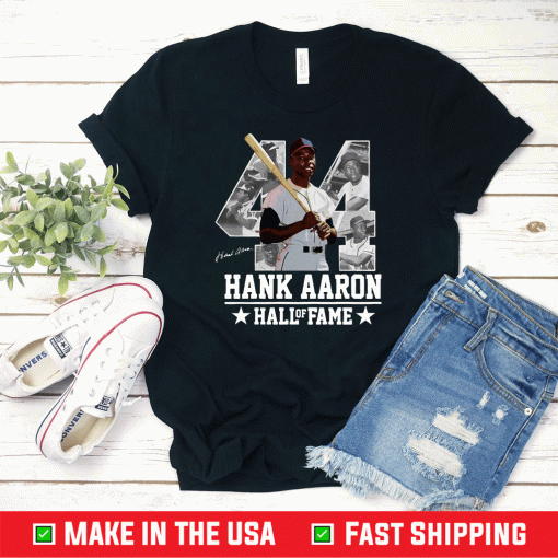 Hank Aaron 44 HOF Milwaukee-Atlanta Baseball Jersey Hammer Aaron T-shirt