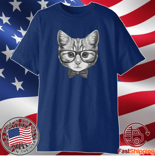 Cute Smart Cat Wearing Glasses Bow Tie Animal Lover Shirt