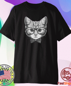 Cute Smart Cat Wearing Glasses Bow Tie Animal Lover Shirt