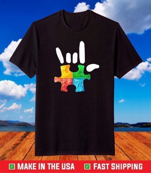 Autism Awareness Hand Rock and Roll Puzzle Pieces T-Shirt