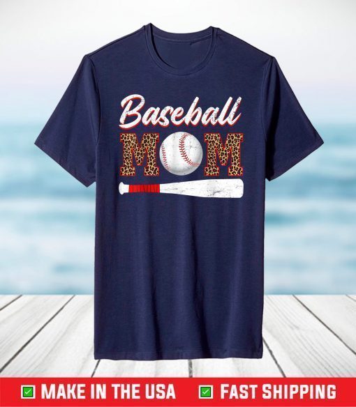 Baseball Mom Leopard Funny Softball Mom Mother's Day 2021 T-Shirt