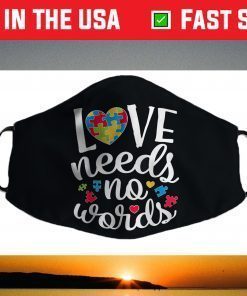 Love Needs No Word Heart Puzzle Funny Autism Awareness Day Face Mask