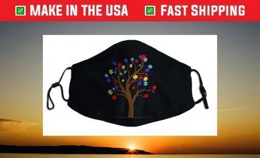 Puzzle Tree Ribbon Autism Awareness Men Women Kids Support Face Mask