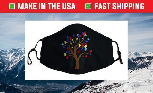 Puzzle Tree Ribbon Autism Awareness Men Women Kids Support Face Mask