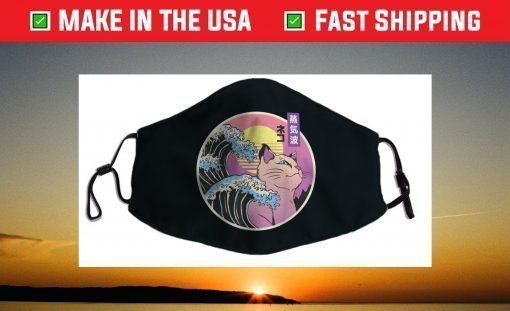 Retro Great Wave Japanese Vaporwave Cat 90's Aesthetic Face Mask