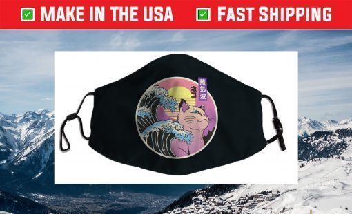 Retro Great Wave Japanese Vaporwave Cat 90's Aesthetic Face Mask