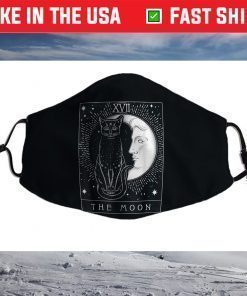 Tarot Card Crescent Moon And Cat Graphic Face Mask