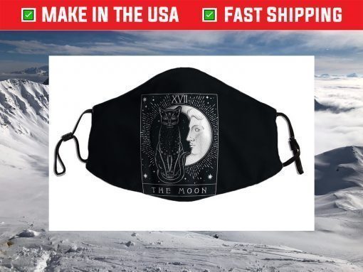 Tarot Card Crescent Moon And Cat Graphic Face Mask