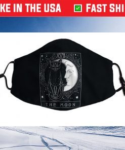 Tarot Card Crescent Moon And Cat Graphic Face Mask