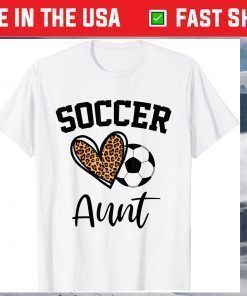 Soccer Aunt Leopard Heart Funny Mothers Day T-Shirt