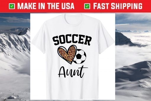 Soccer Aunt Leopard Heart Funny Mothers Day T-Shirt