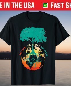 World Peace Tree Love People Earth Day 60s 70s Hippie Retro T-Shirt