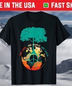 World Peace Tree Love People Earth Day 60s 70s Hippie Retro T-Shirt