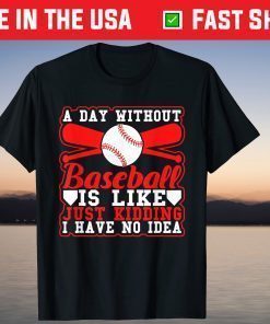 A Day Without Baseball Is Like Just Kidding I Have No Idea T-Shirt