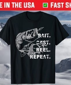 Bait Cast Reel Repeat Design Fahters Day Fishing Pole T-Shirt