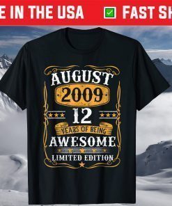 12 Years Old Vintage August 2009 12Th Birthday T-Shirt