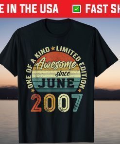 14 Years Old Awesome Birthday Since June 2007 14th Birthday Shirt