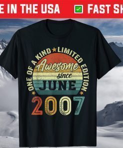 14 Years Old Awesome Birthday Since June 2007 14th Birthday Shirt