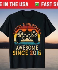 2016 Awsome 5th Birthday Boy Unlocked Level 5 Birthday Shirts